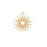 Breloque soleil et coeur 16mm laiton doré 24K X1