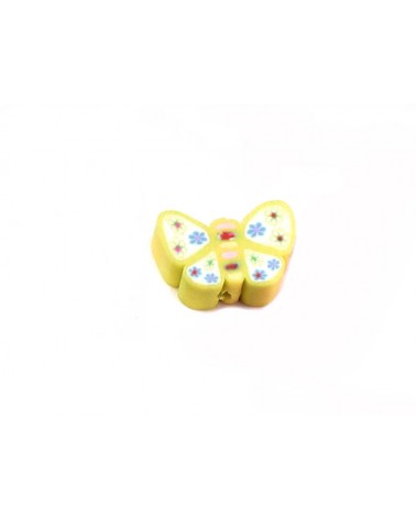 Perle papillon 10mm pâte polymère-jaune