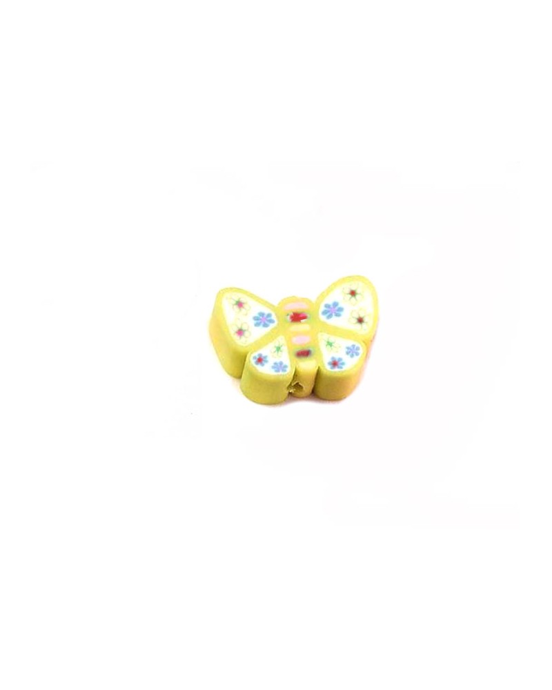 Perle papillon 10mm pâte polymère-jaune