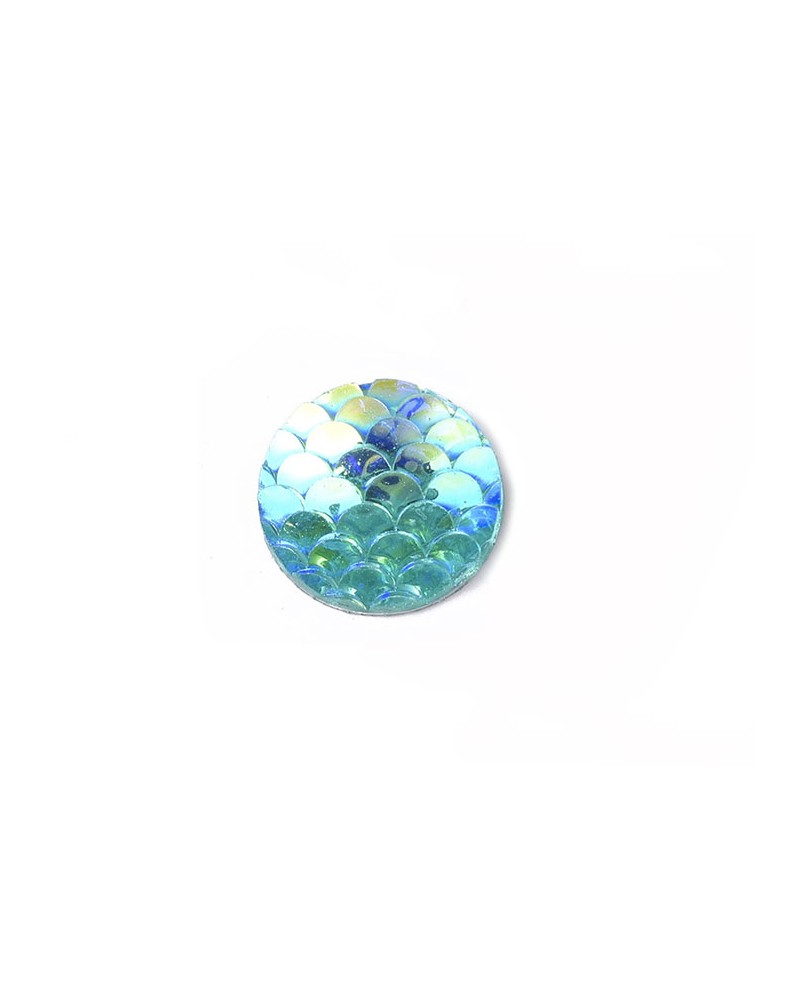 Cabochon rond 12mm en résine- Ecailles-turquoise AB