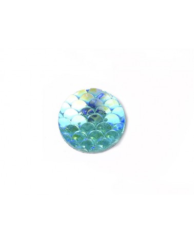 Cabochon rond 12mm en résine- Ecailles-turquoise AB