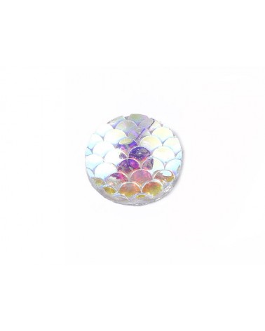 Cabochon rond 12mm en résine- Ecailles-crystal AB