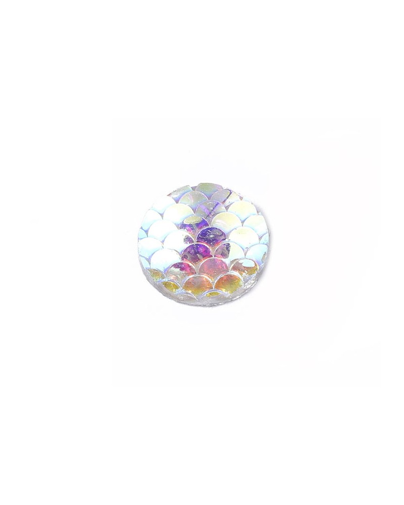 Cabochon rond 12mm en résine- Ecailles-crystal AB