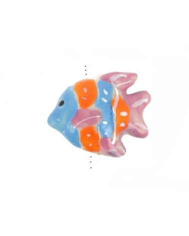 Perle poisson en céramique 18x22mm Bleu-rose-orange