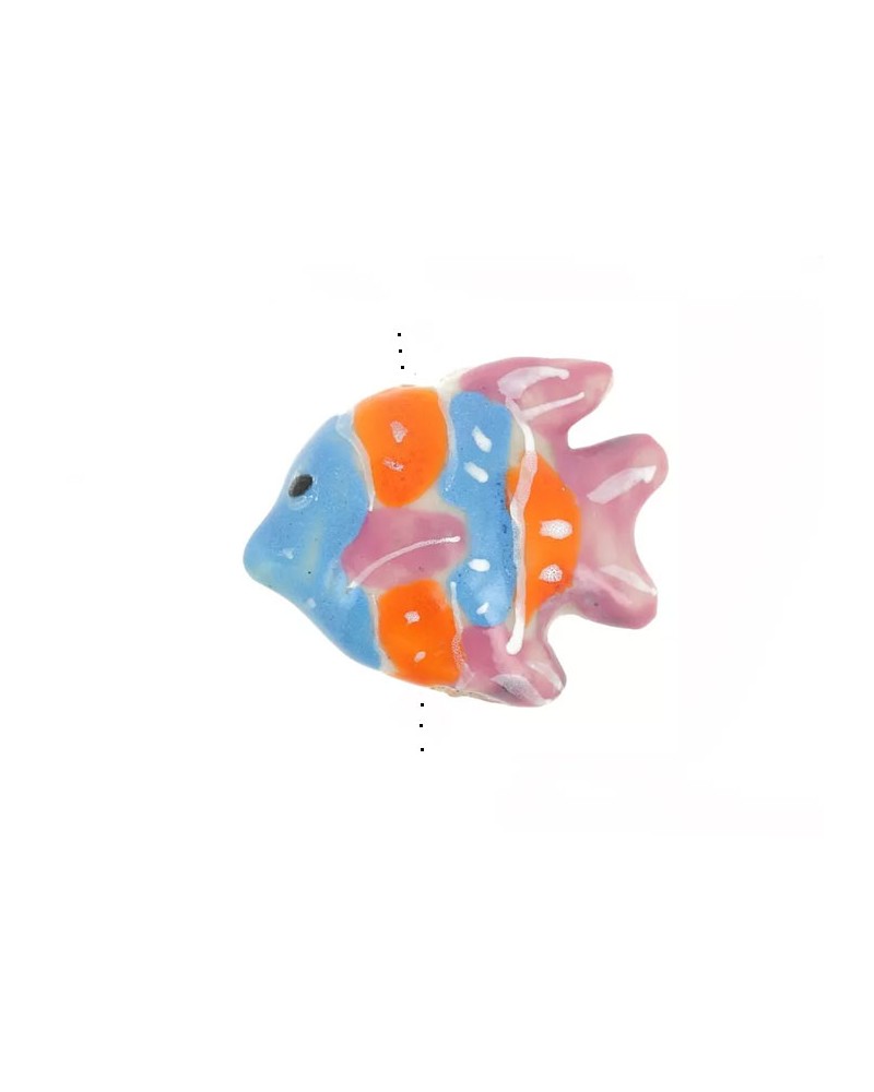 Perle poisson en céramique 18x22mm Bleu-rose-orange