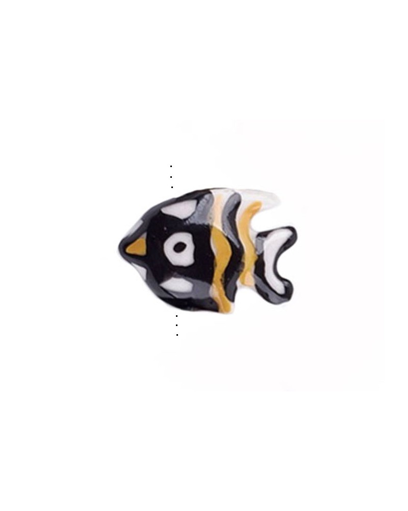 Perle poisson en céramique 18x22mm noir-jaune