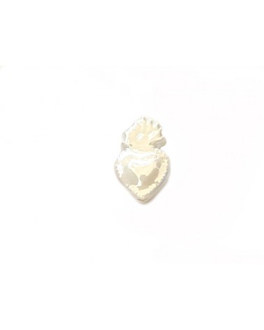 Perle coeur Ex-voto 16x10mm en céramique-Blanc