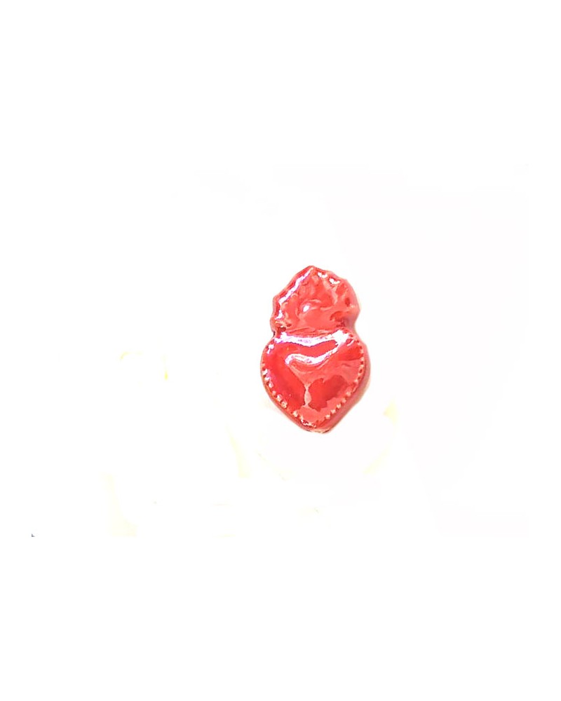 Perle coeur Ex-voto 16x10mm en céramique-Rouge