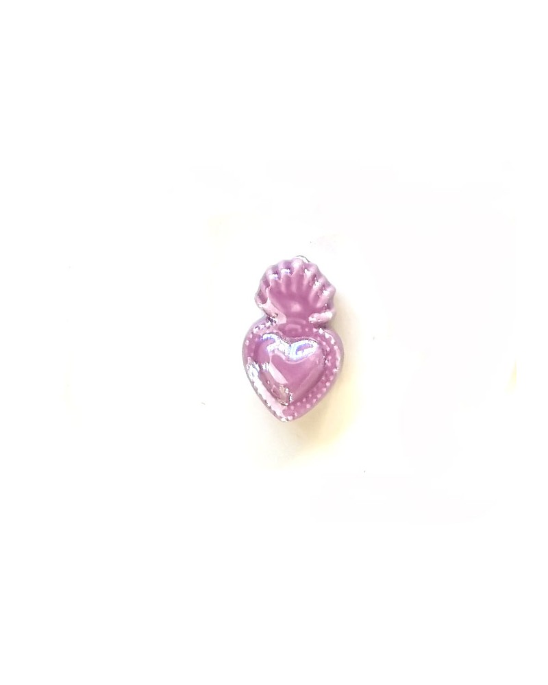 Perle coeur Ex-voto 16x10mm en céramique-Violet