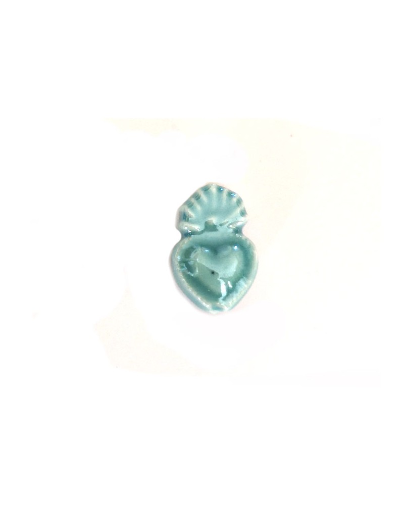 Perle coeur Ex-voto 16x10mm en céramique-Turquoise vert