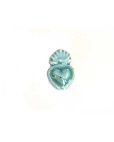 Perle coeur Ex-voto 16x10mm en céramique-Turquoise vert