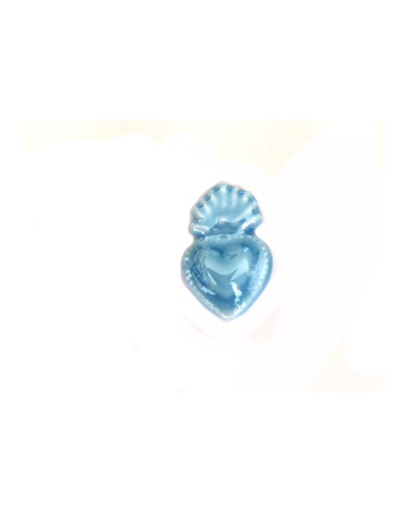 Perle coeur Ex-voto 16x10mm en céramique-Turquoise