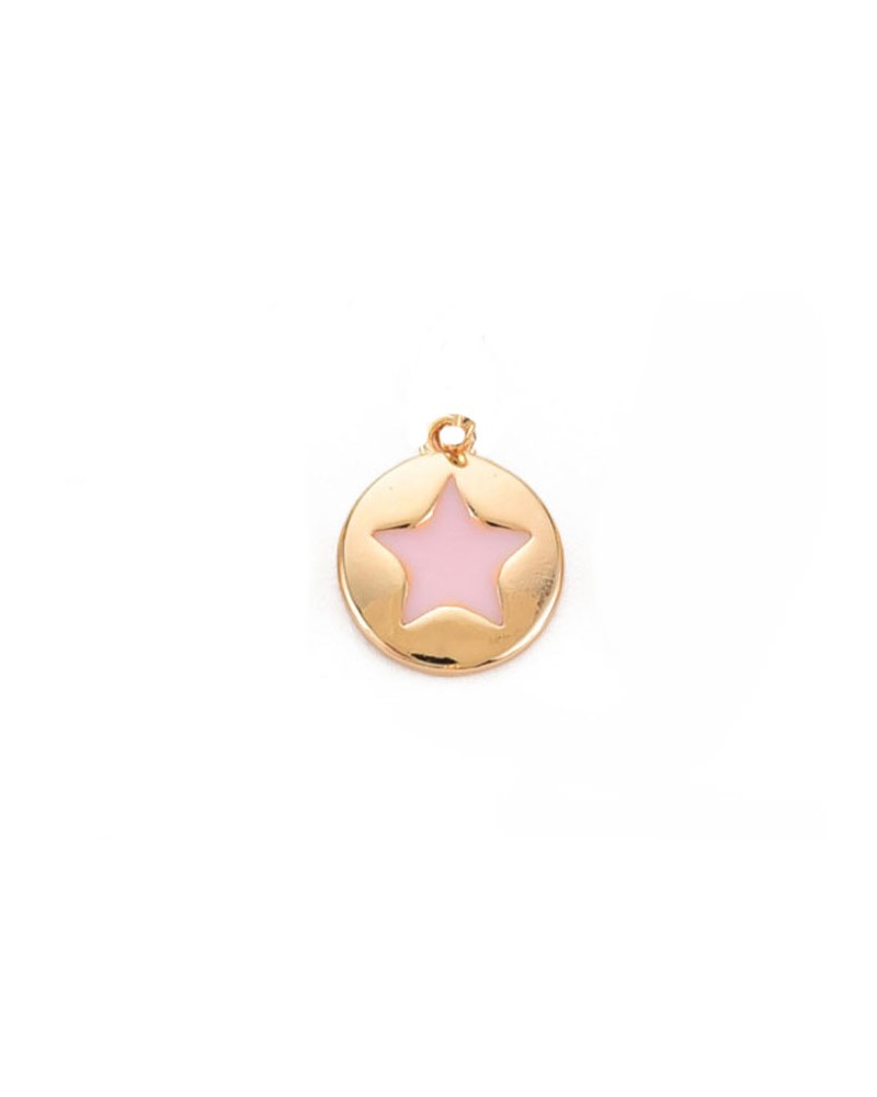 Breloque ronde 8mm décor étoile-Doré 18K-Rose clair