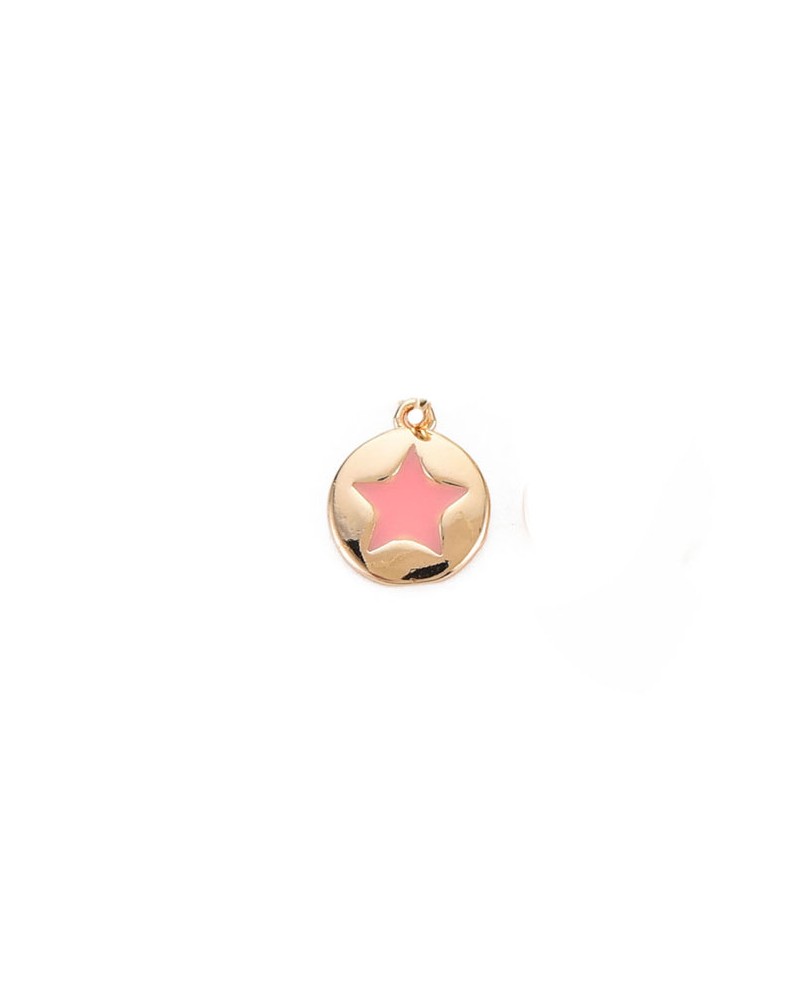 Breloque ronde 8mm décor étoile-Doré 18K-Rose