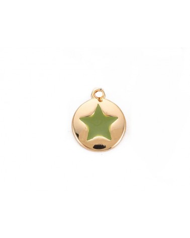 Breloque ronde 8mm décor étoile-Doré 18K-Vert