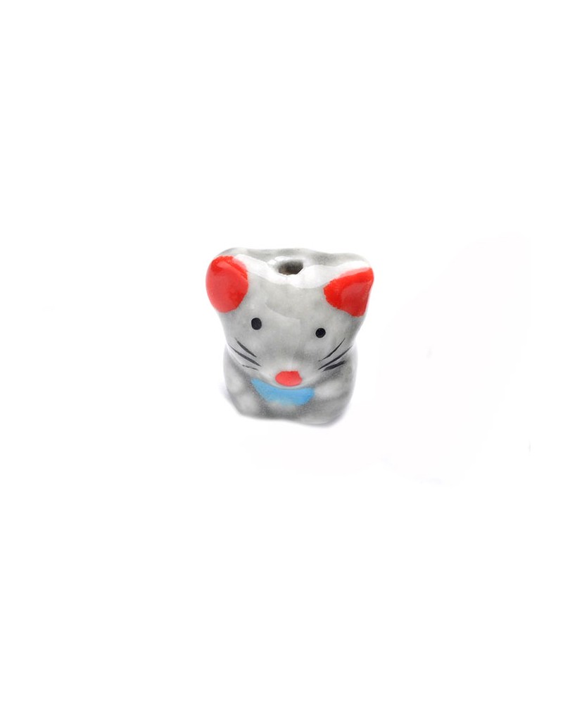 Perle Souris en céramique 16x15mm-Gris