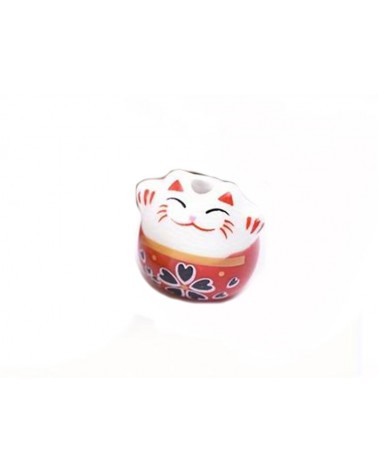 Perle chat chance-Porte bonheur 14mm-Céramique-Rouge