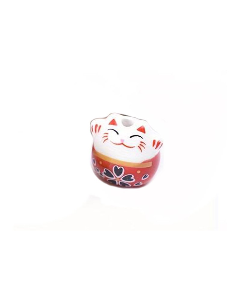 Perle chat chance-Porte bonheur 14mm-Céramique-Rouge