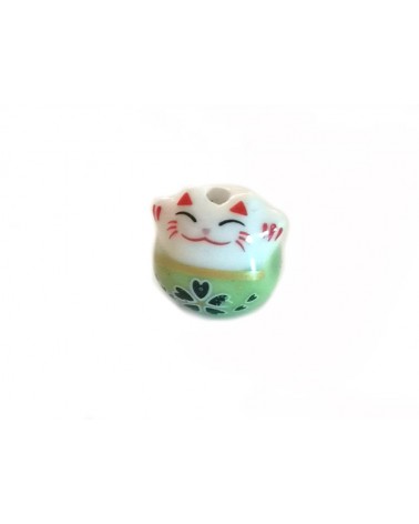 Perle chat chance-Porte bonheur 14mm-Céramique-ver