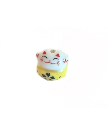 Perle chat chance-Porte bonheur 14mm-Céramique-Jaune