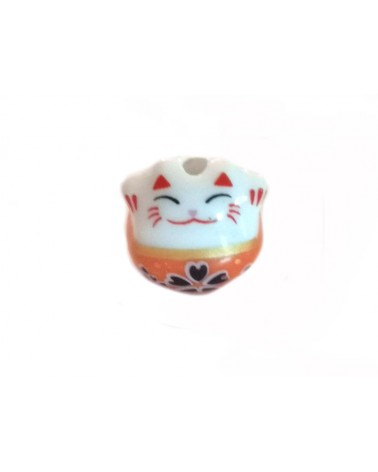 Perle chat chance-Porte bonheur 14mm-Céramique-Orange