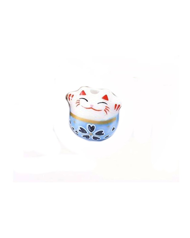 Perle chat chance-Porte bonheur 14mm-Céramique-bleu