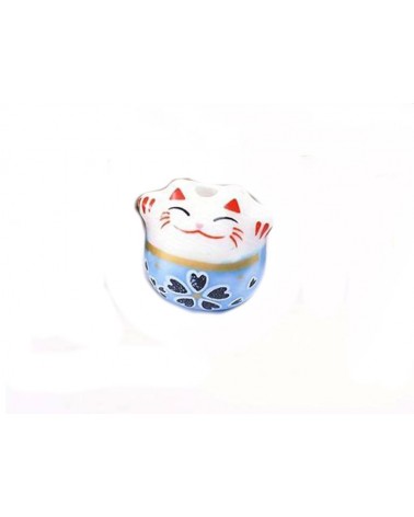 Perle chat chance-Porte bonheur 14mm-Céramique-bleu