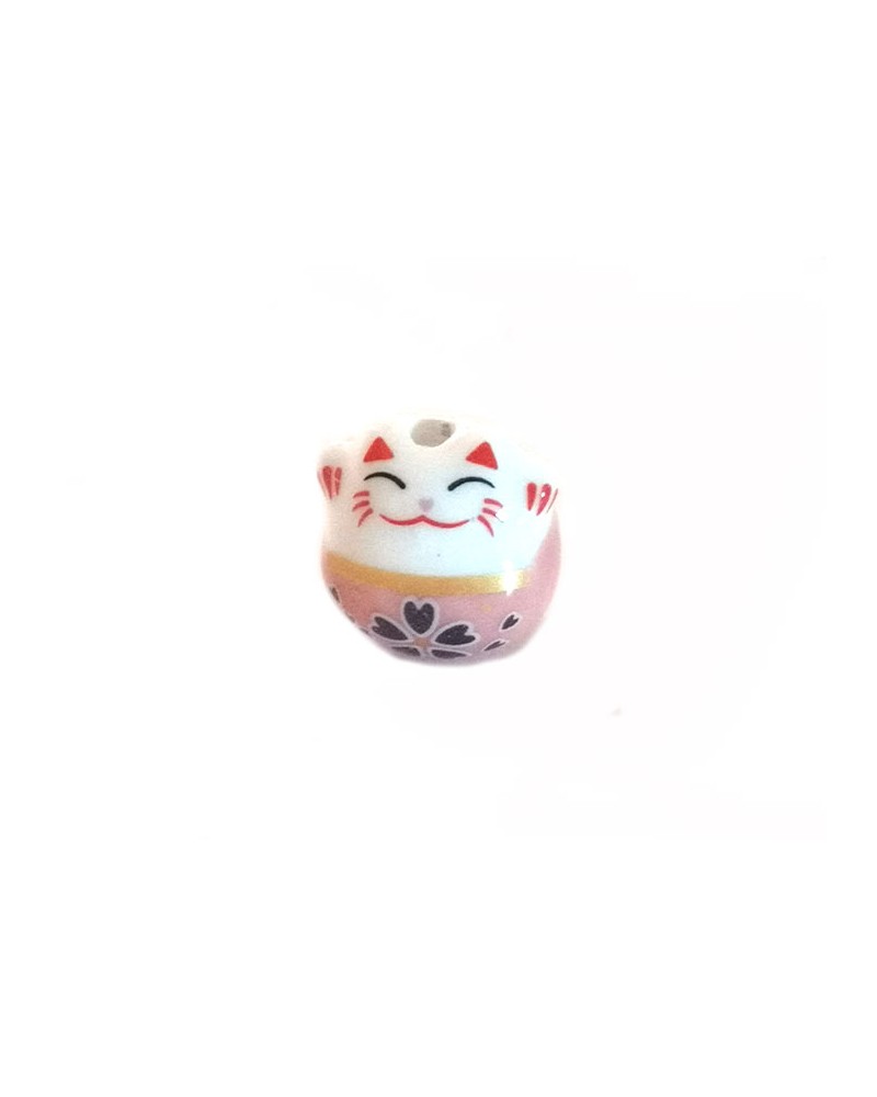 Perle chat chance-Porte bonheur 14mm-Céramique-Rose