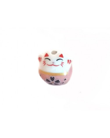 Perle chat chance-Porte bonheur 14mm-Céramique-Rose