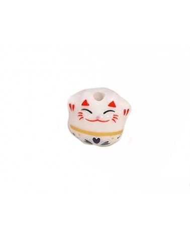 Perle chat chance-Porte bonheur 14mm-Céramique-Blanc