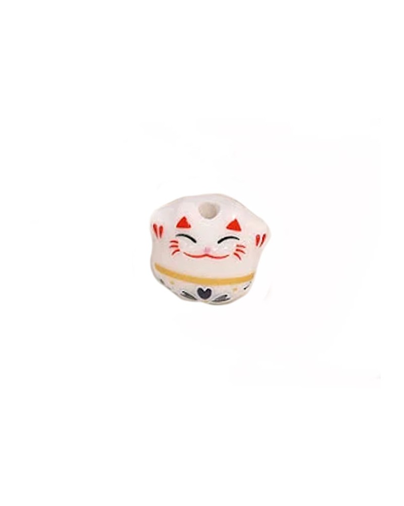 Perle chat chance-Porte bonheur 14mm-Céramique-Blanc