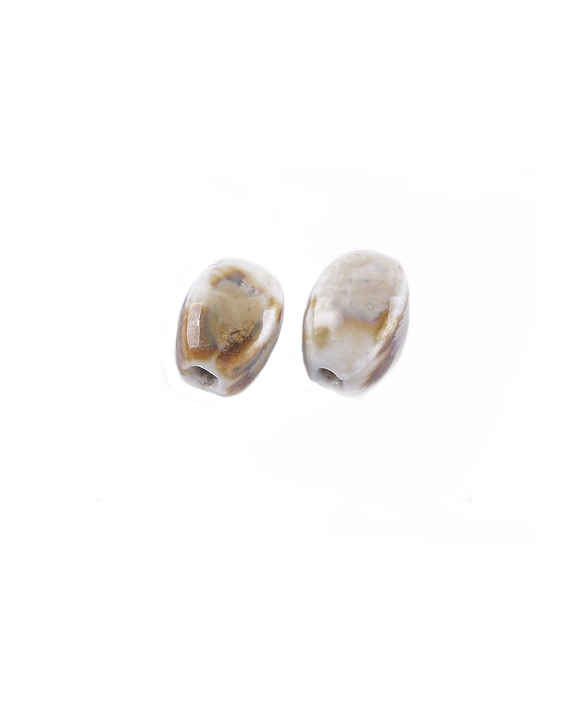 Perle losange  en céramique 13x10mm-Ocre-Beige