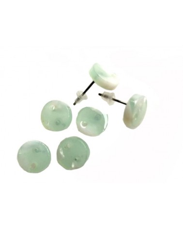 Clous d'oreilles 10mm en acétate -Tige inox 316-écailles-Vert-Blanc