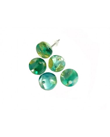 Clous d'oreilles 10mm en acétate -Tige inox 316-écailles-Vert