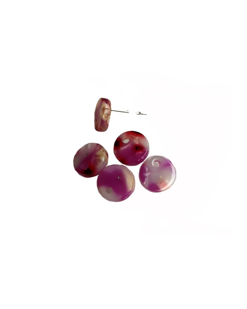 Clous d'oreilles 10mm en acétate -Tige inox 316-écailles-Mauve-blanc