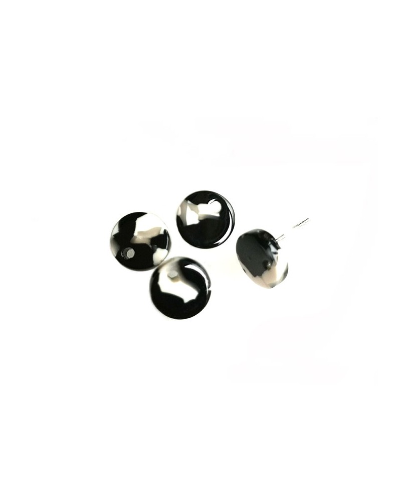 clous d'oreilles 10mm en acétate -Tige inox 316-écailles-Noir-blanc