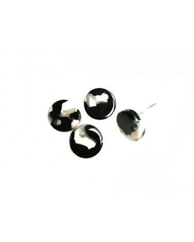 clous d'oreilles 10mm en acétate -Tige inox 316-écailles-Noir-blanc