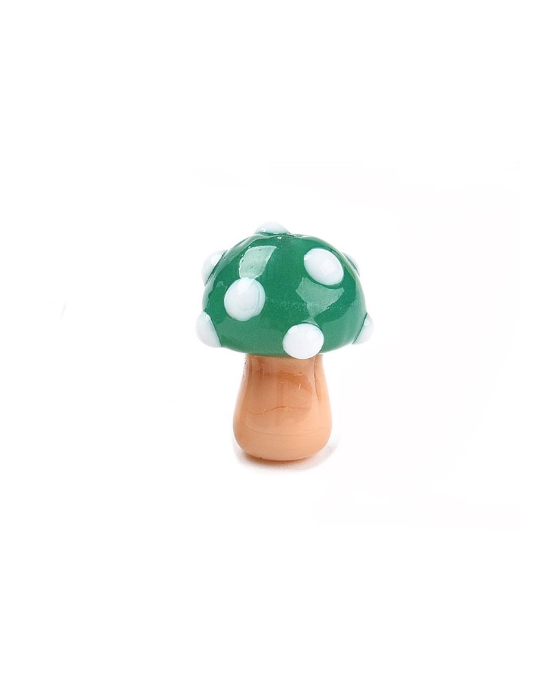 Perle en verre champignon 16x12mm-Vert-Blanc