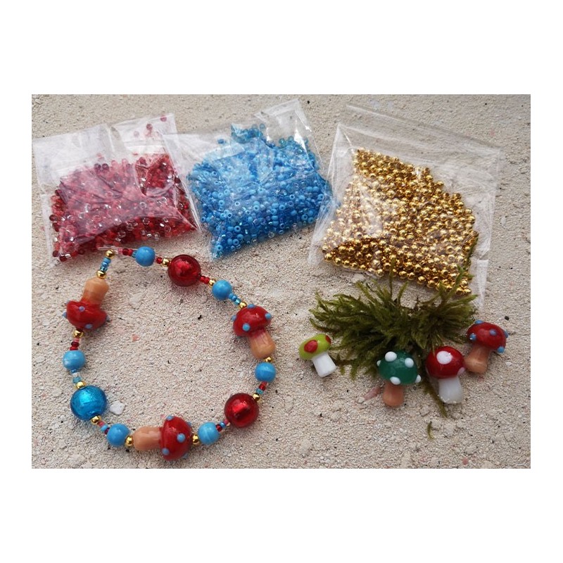 bracelet à champignons en verre et perles de murano