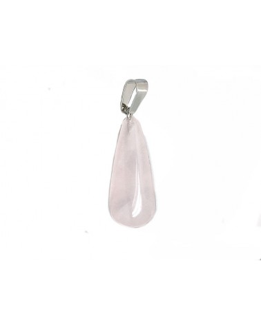 Pendentif goutte 28mm en Quartz rose-Bélière Acier inoxydable