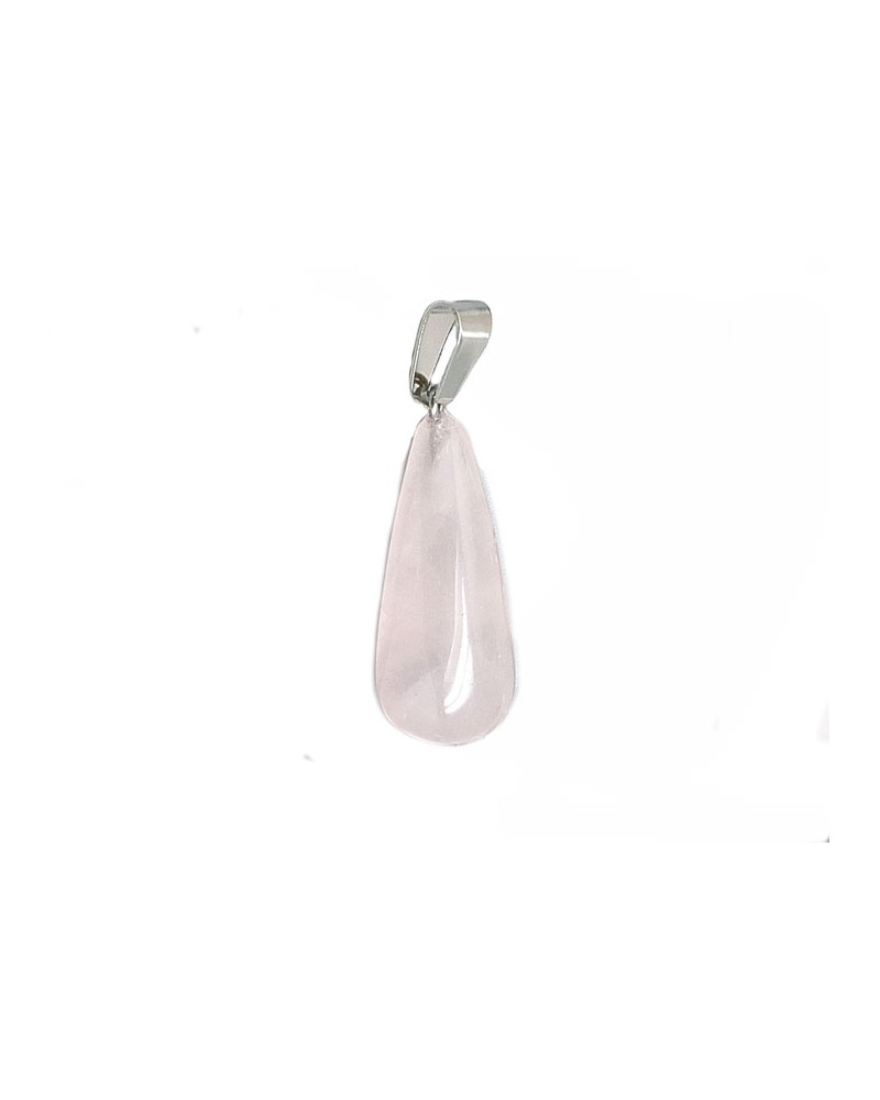 Pendentif goutte 28mm en Quartz rose-Bélière Acier inoxydable