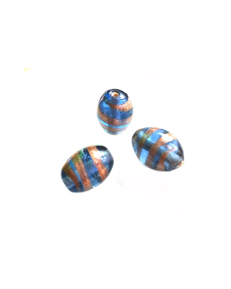 Perle en verre 15x11mm-Zébré-Bleu-Doré