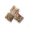 perle lampwork carré 25mm-feuille d'argent-Rose