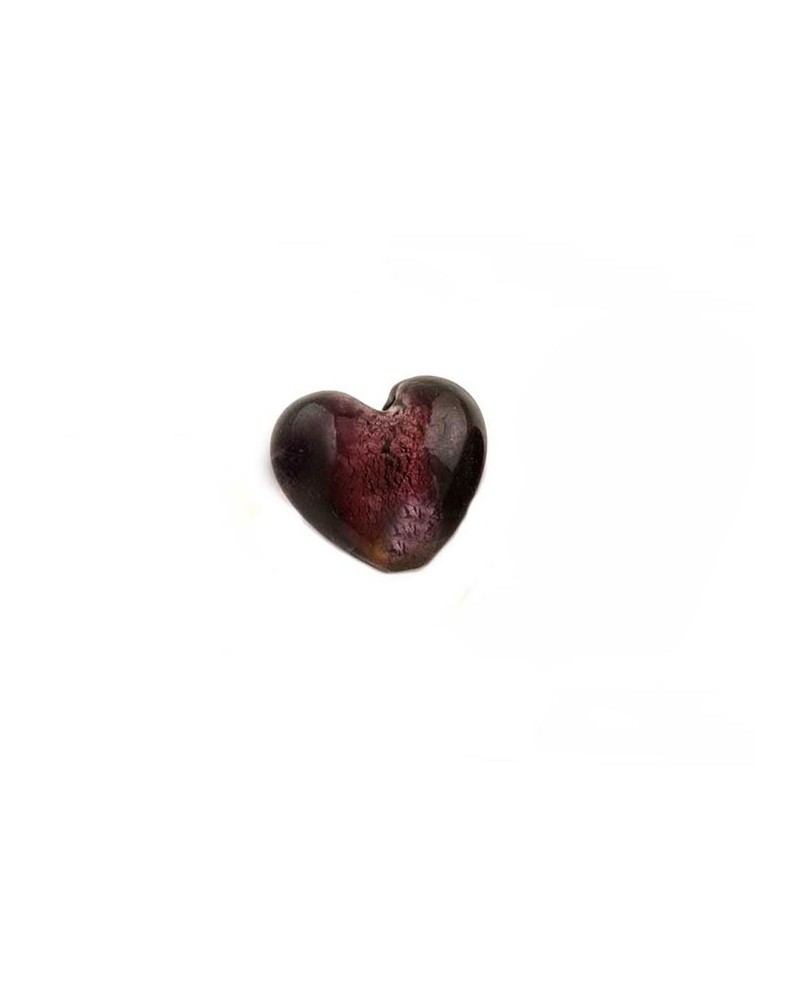 Perle Coeur verre 20mm prune x1