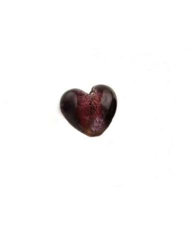 Perle Coeur verre 20mm prune x1