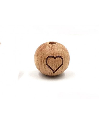 Perle en bois 16mm - symbole Coeur