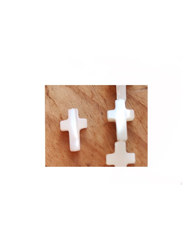 Croix percée 12x8mm en nacre-Blanc