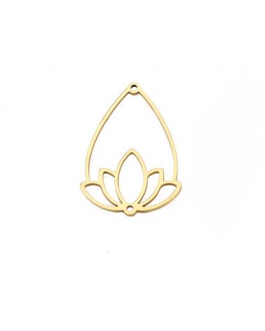 Pendentif goutte-fleur de lotus-25x35mm Acier inox 304 doré