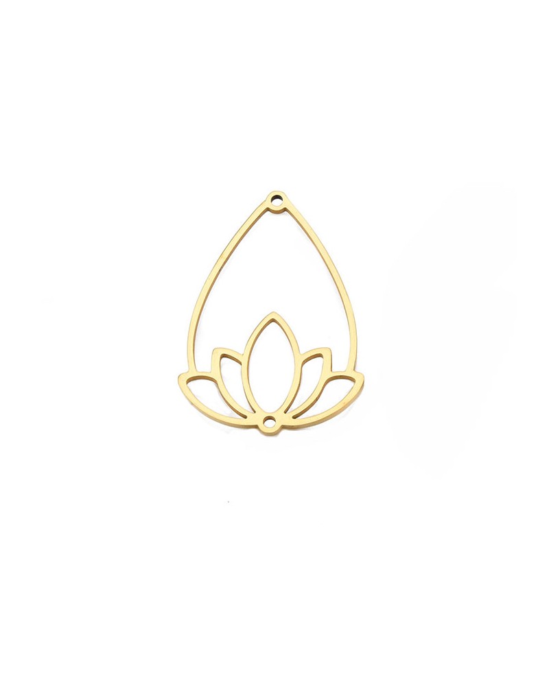 Pendentif goutte-fleur de lotus-25x35mm Acier inox 304 doré