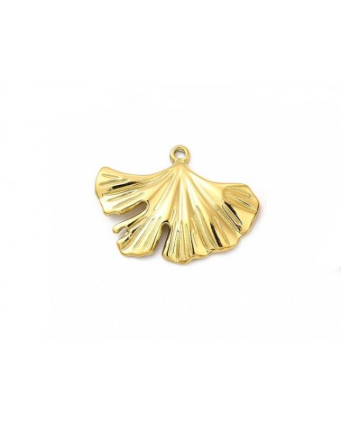 Pendentif fleur de ginkgo-22x30mm Acier inox 304 doré 18K